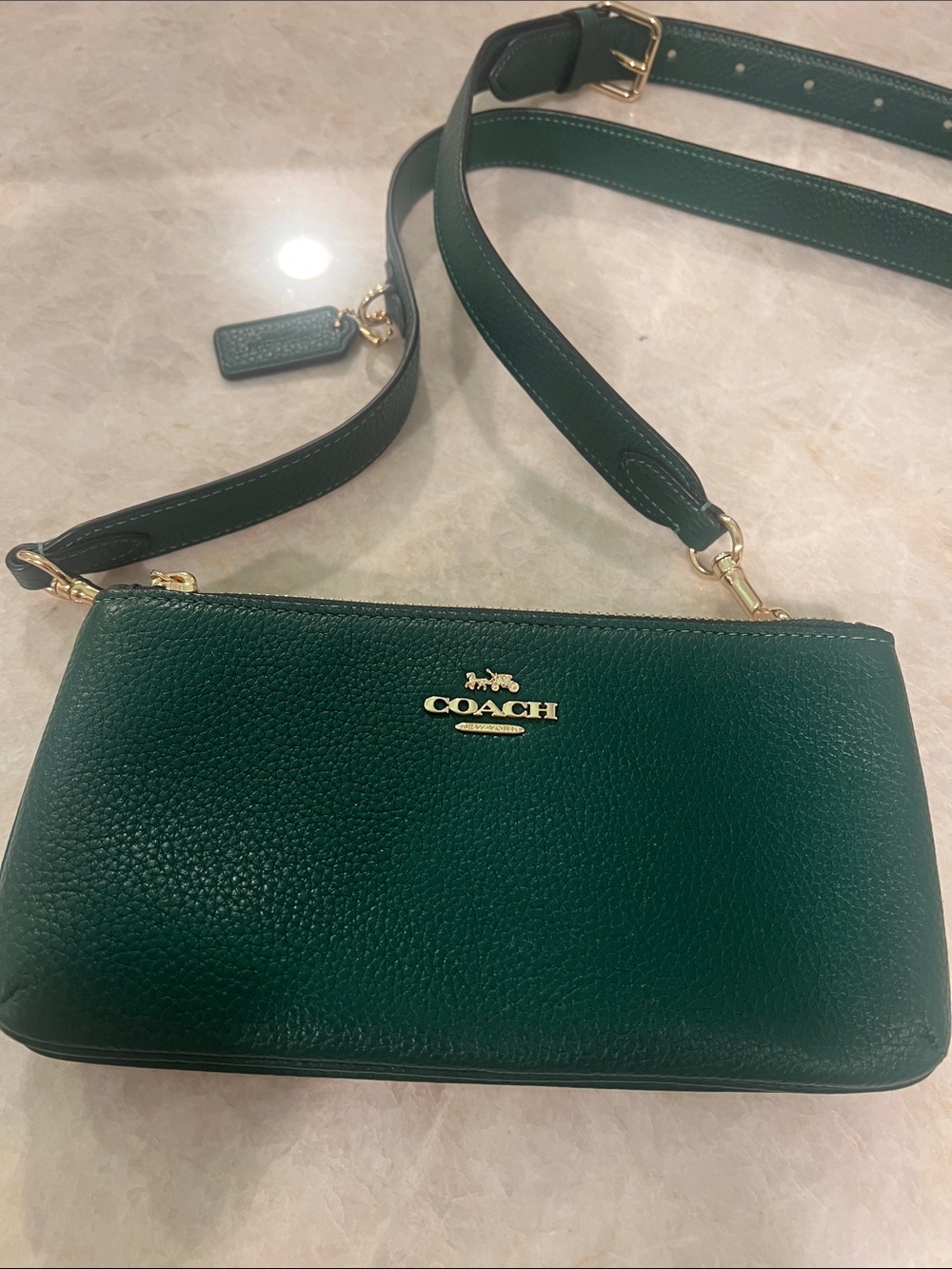 Coach Dark Green Pebbled Leather Crossbody with Gold Hardware